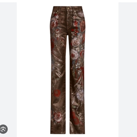NEW Ralph Lauren Purple Kaida Metallic Bootcut Jeans In Lustrous Floral Size 27 - Picture 3 of 13